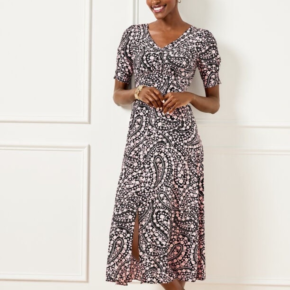 Talbots Black and Pink Midi Dress